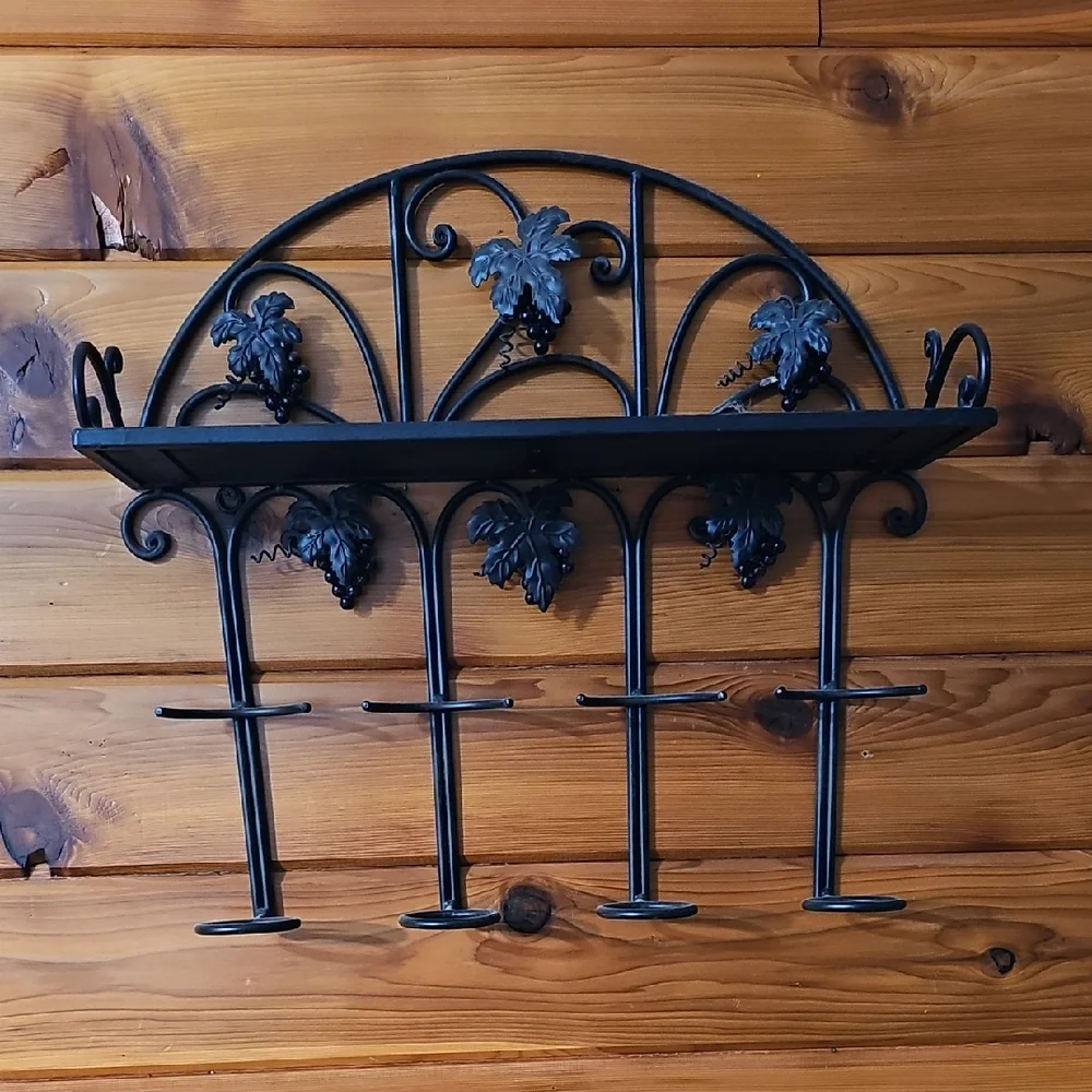 Vintage Black Wall-Mounted Wine Holder